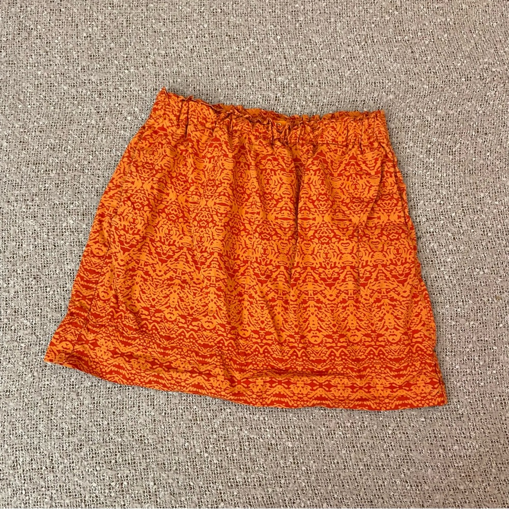Orange Print Cotton Stretchy Mini Skirt